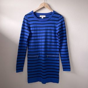 Michael Kors Blue & Black Striped Long Sleeve Dress